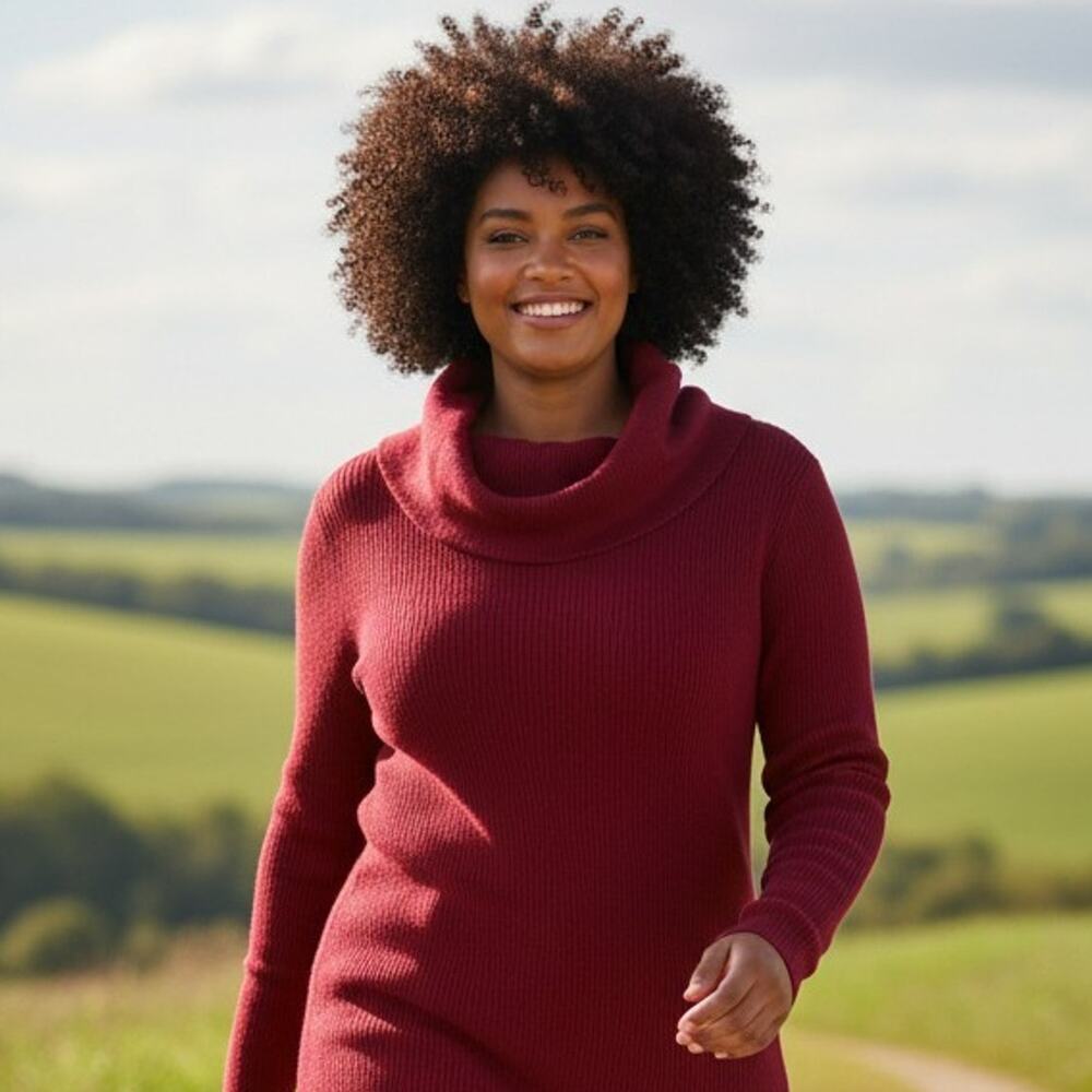 Lane Bryant Sweater Womens 22 Or 24 Red Cowl Neck Tight Knit Pullover Plus Size